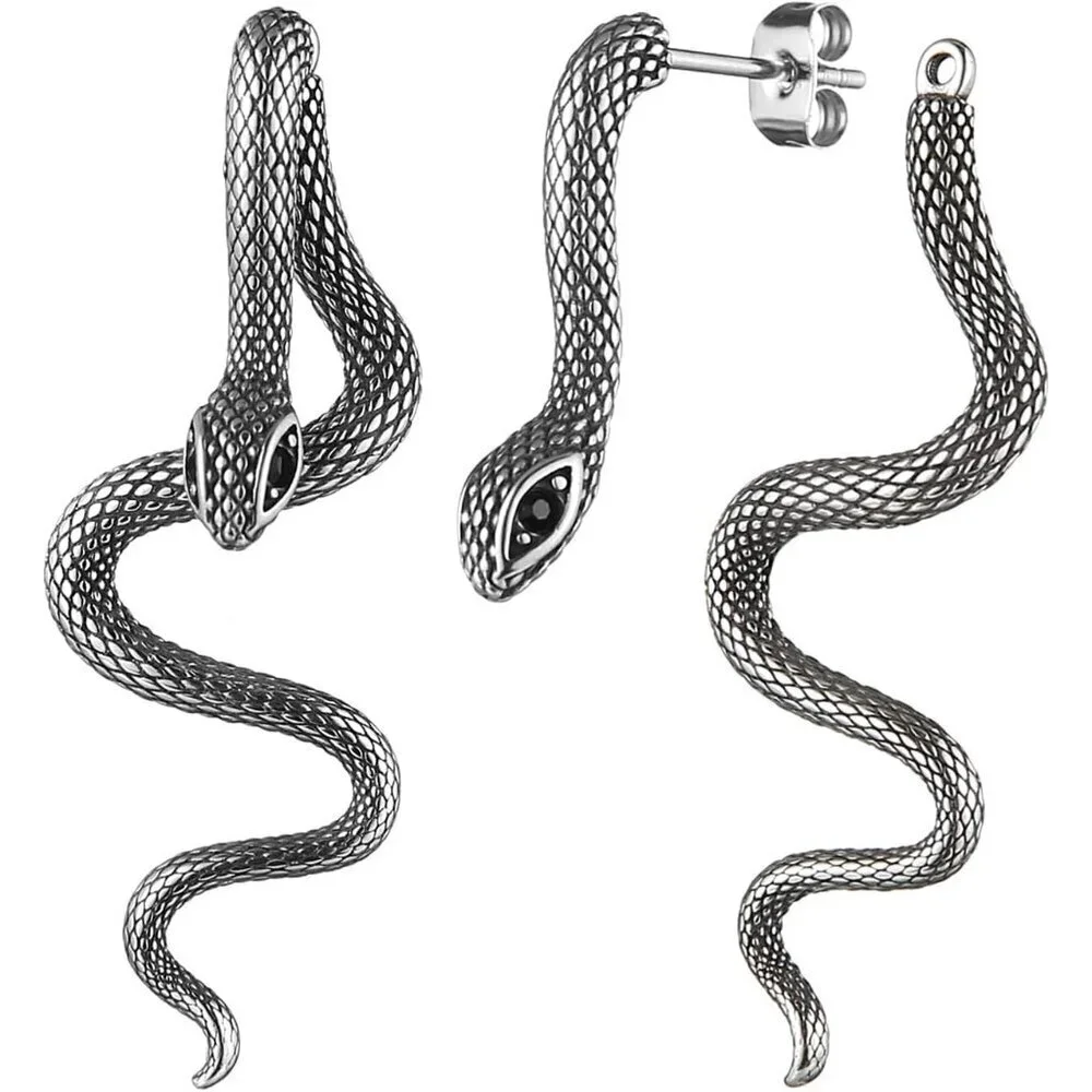 Snake Earrings Stainless Steel Gothic Punk Stud Jewelry Gift for Women